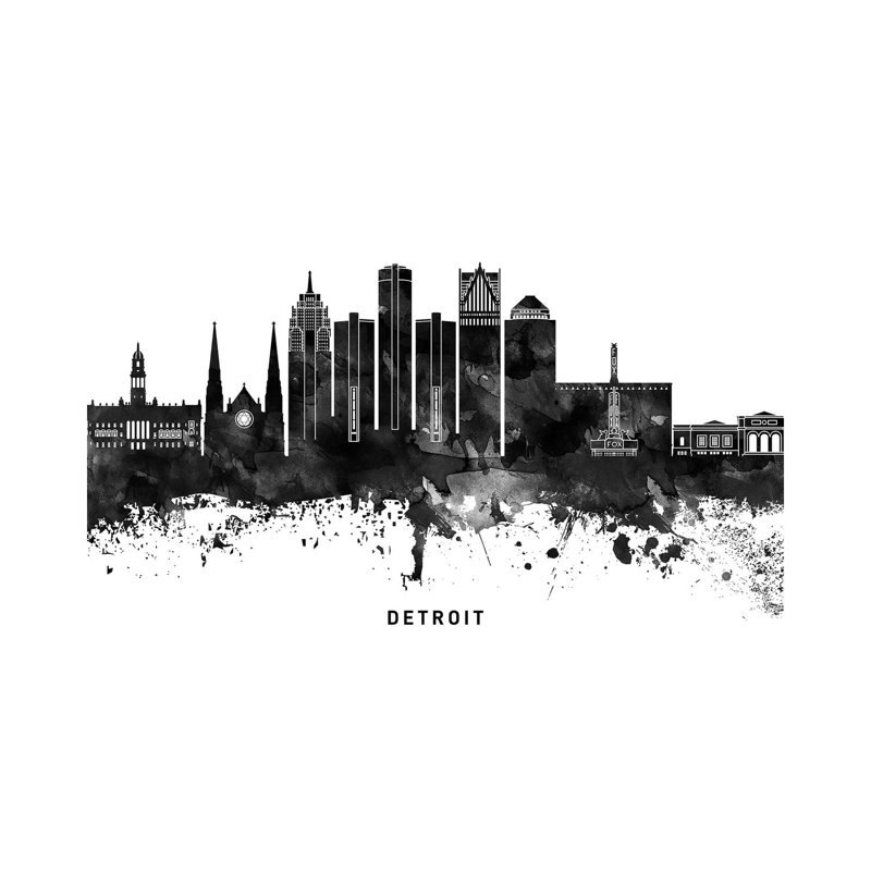 Detroit Skyline Black & White by WallDecorAddict - Wrapped Canvas Print, 66.04 cm H x 45.72 cm W x 1.91 cm D