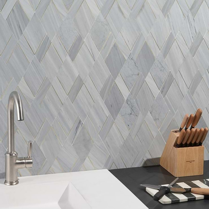 Enver Polished Marble And Brass Mosaic, Gray/Brass