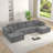 U-shaped modular sectional sofa, corduroy sleeper couch, space-saving minimalist design for living room, grey-1109191968