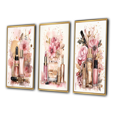 Rose et or, maquillage boho chic, ensemble de 3 articles de toilette