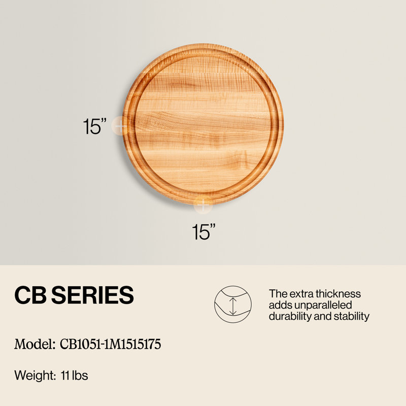 Chef's Collection Round Maple Cutting Board with Groove, 15" L x 15" W