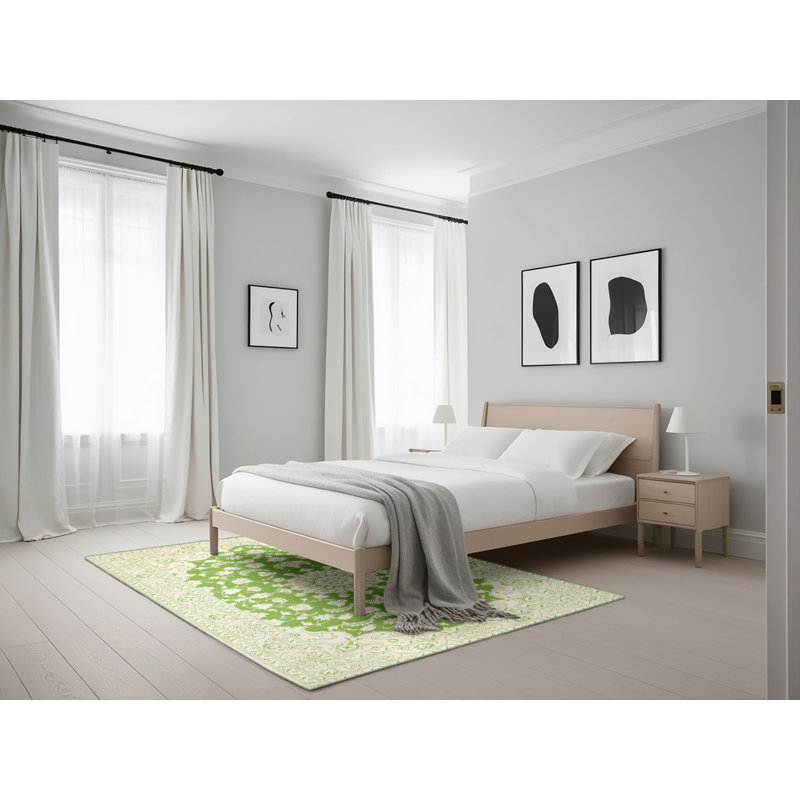 Tapis traditionnel vert / gris Dant, Rectangle 5 pi x 7 pi