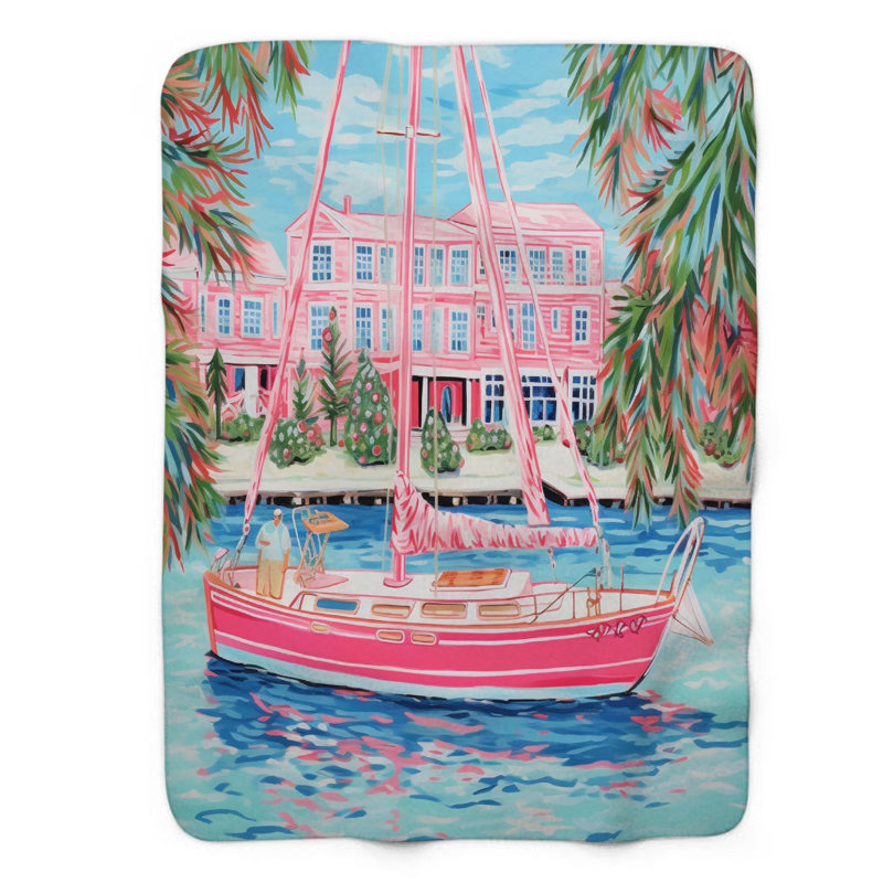 Motif de balise maritime - 1 pièce Sherpa Premium, L 50 po x L 60 po, Chic Coastal Village