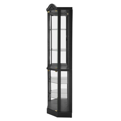 Armoire vitrée d'angle vitrée éclairée avec tablettes réglables