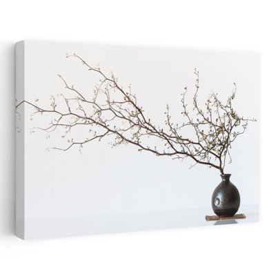 Vase And Branch Minimalist Abstract Spring Wall Art Print 1 Piece Wrapped Canvas Wall Art