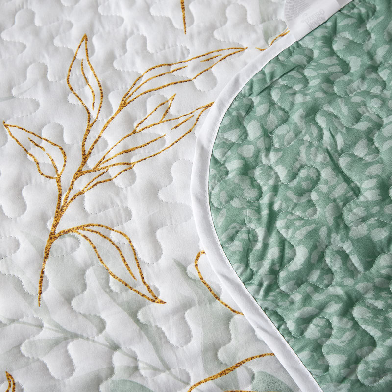 Ensemble de courtepointe réversible à motif de feuilles botaniques 3 pièces 3 pièces, Vert