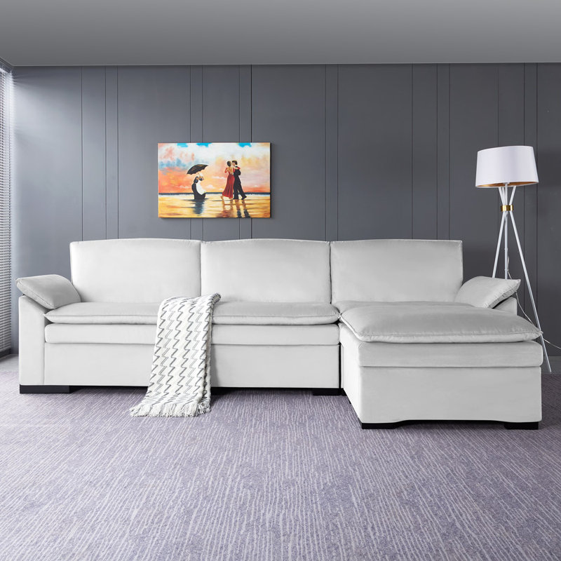 Canapé modulaire en velours de 117,7 po de largeur, Velours beige