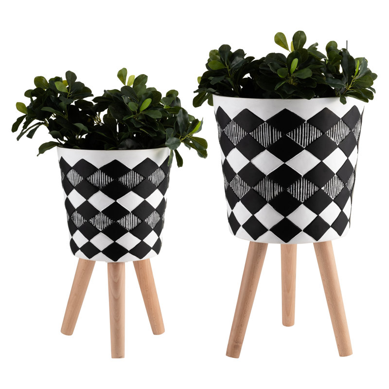 Jardinière noire de 12 po x 12 po x 21 po avec pieds en bois, trous de drainage pour plantes grasses et plantes d'intérieur, polyvalente pour la décoration intérieure, plantes succulentes et plantes idéales, design tendance