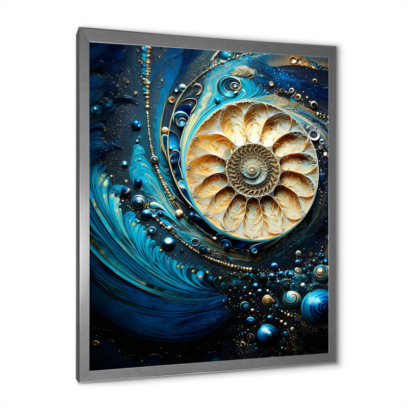 " Nautilus Sapphire Shellfish I ", Silver Single Picture Framed, 32" H x 16" W x 1" D