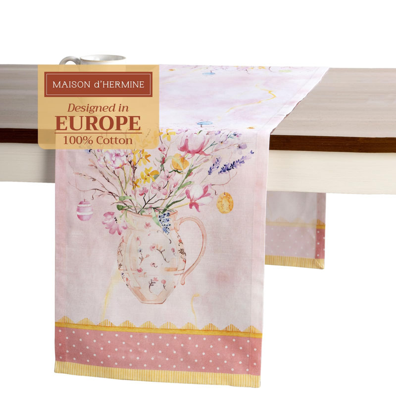 Maison d' Hermine Table Runner 100% Cotton Single Layer Table Runners 72 inches Long Decorative for Home Kitchen Dining Valentines Day Decorations Spring Summer (Easter Zest, 14.5" x 72")
