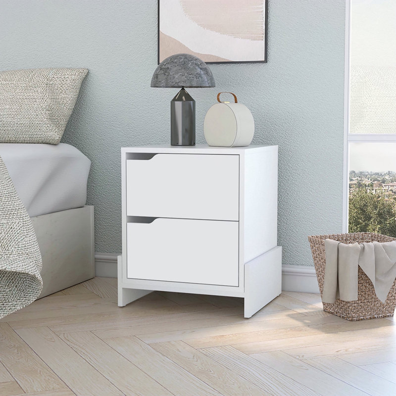 Table de chevet 2 tiroirs, Blanc