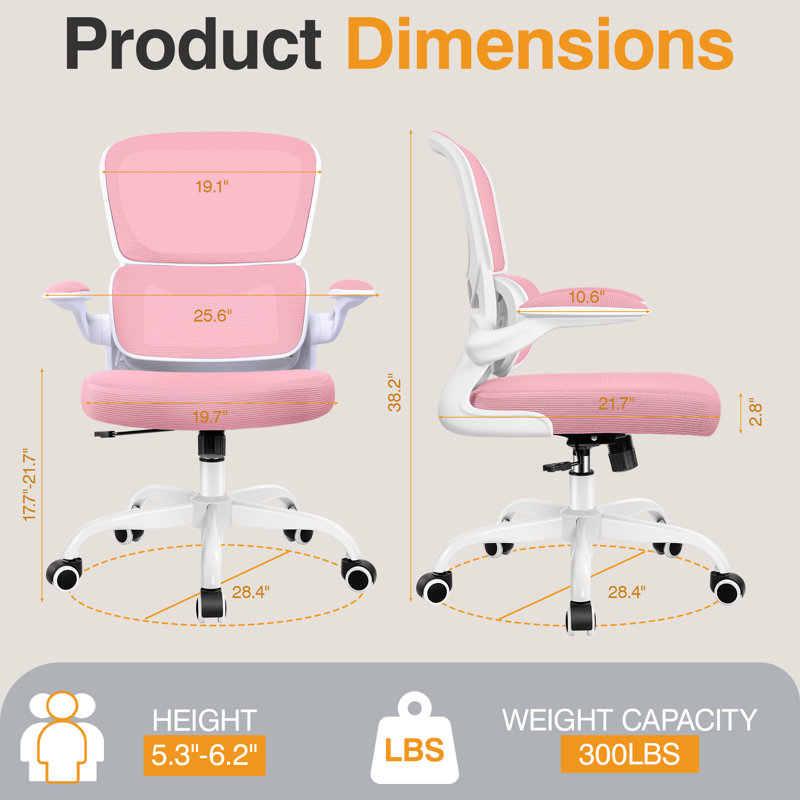 Dickens Ergonomic Mesh Task Chair, Pink/White