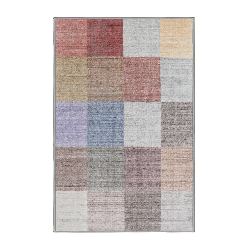 Tapis contemporain gris / rose / rouge, Rectangle 2 pi x 4 pi