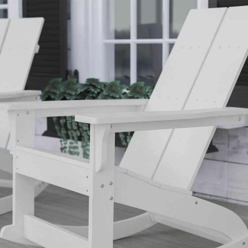 Chaise berçante moderne en résine de polyester à 2 lattes Adirondack pour l'intérieur et l'extérieur, Blanc