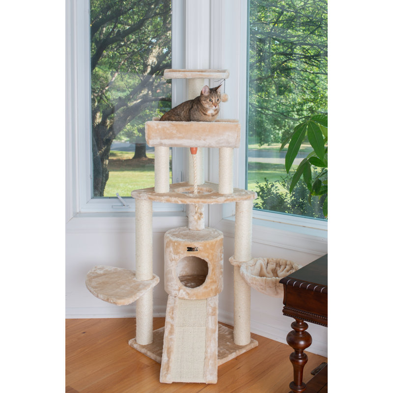 Beige Sisal and Faux Fur Multi-Level Cat Tree