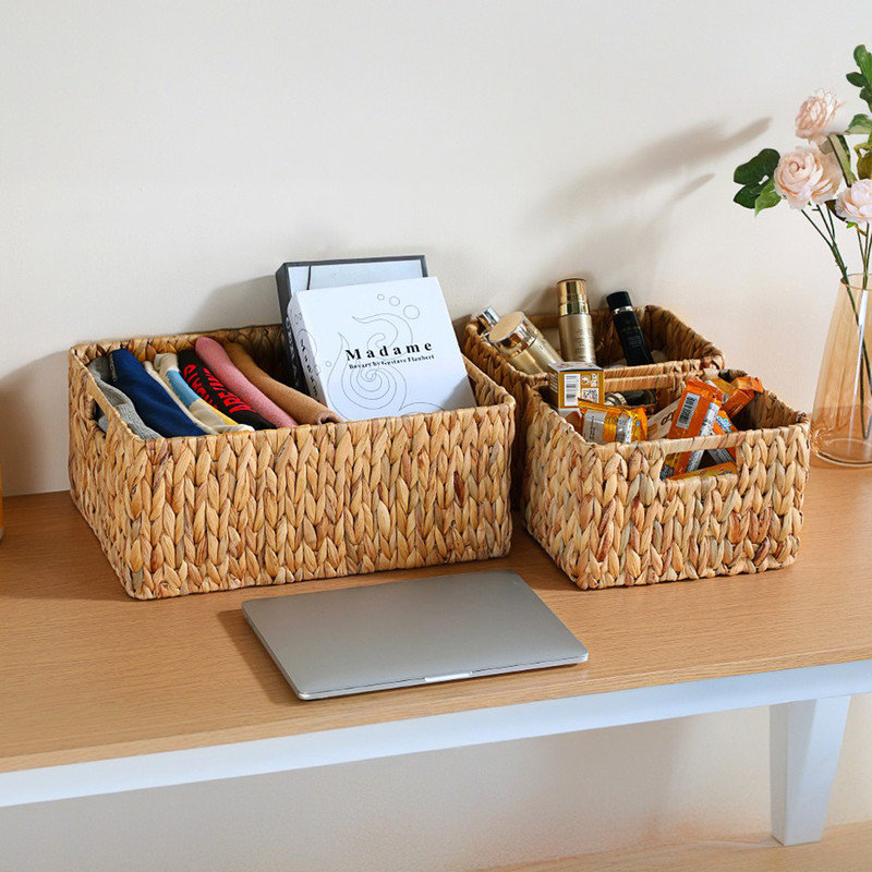 Wicker Storage Baskets for Shelves,Medium Set of 3,Made of Water Hyacinth,Storage for Bedroom,Bathroom,Living Room,etc