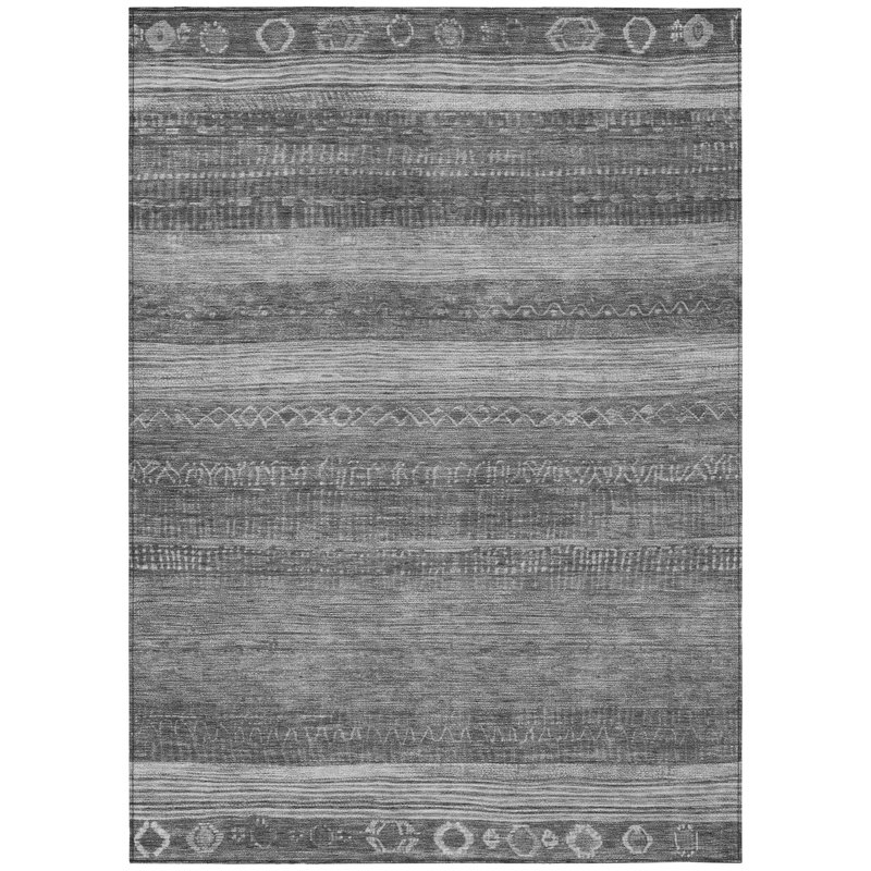 Machine Washable Indoor/Outdoor Xhevrie Gray Rug, Rectangle 8' x 10'