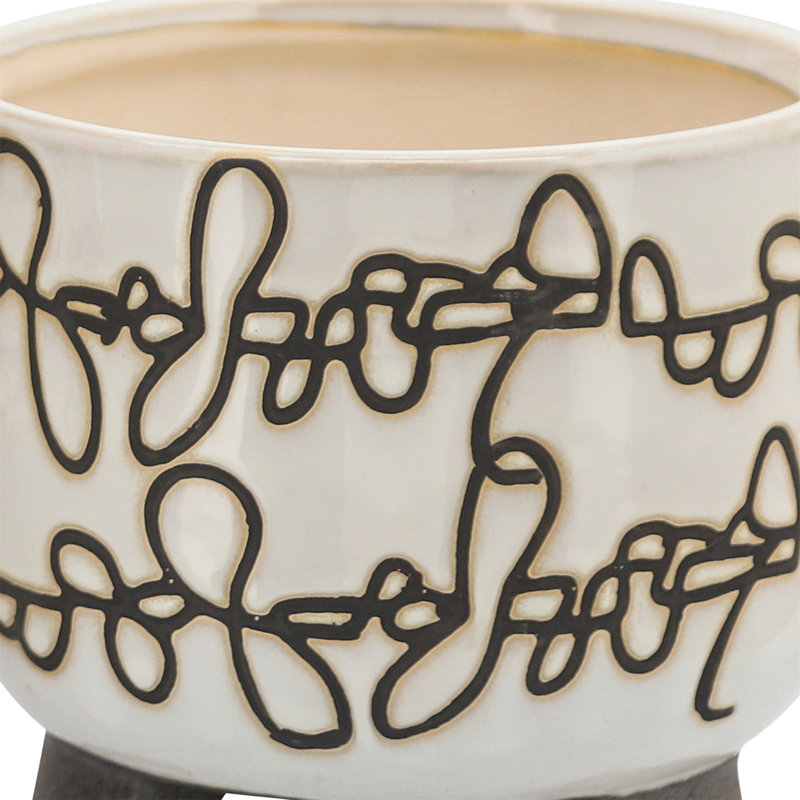 S/2 Ceramic 6/8" Scribble Footed Planter