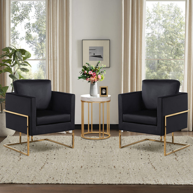 Upholstered Velvet Modern Accent Chair for Living Room, Bedroom, Black Velvet