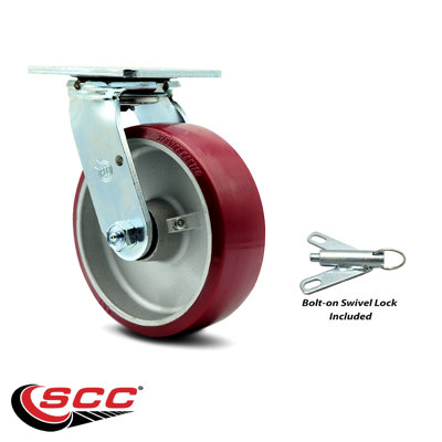 6 Inch Poly on Aluminum Swivel Caster with Roller Bearing and Swivel Lock SCC|SCC-30CS620-PAR-BSL