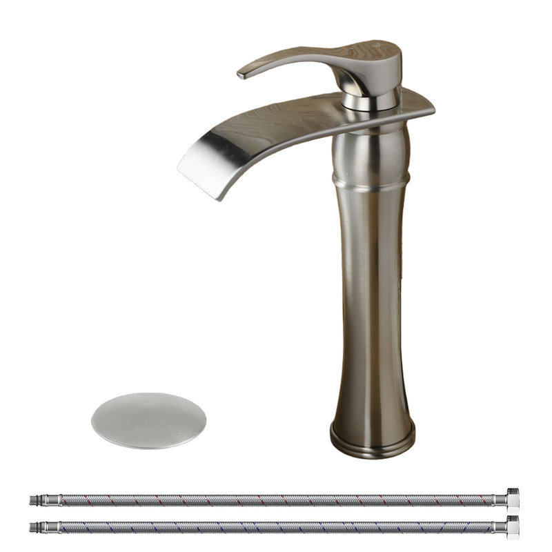 Robinet de salle de bain vasque à poignée simple, Nickel brossé