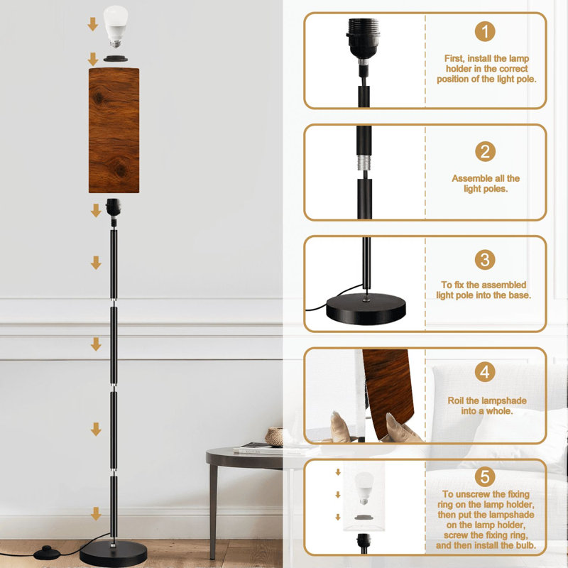 Lampe sur pied en bois de chêne moderne à intensité variable avec télécommande et pédale avec abat-jour et abat-jour pour le bureau de la chambre à coucher