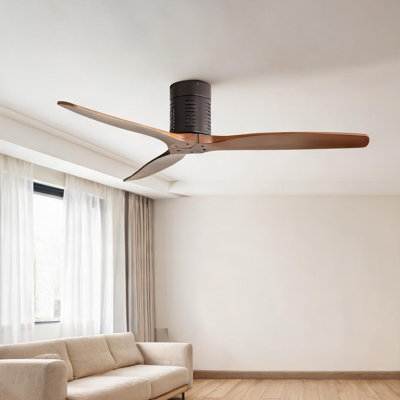 Ventilateur de plafond pour chambre à coucher et salon avec café en métal et bois, commande à distance et circulation d'air saisonnière