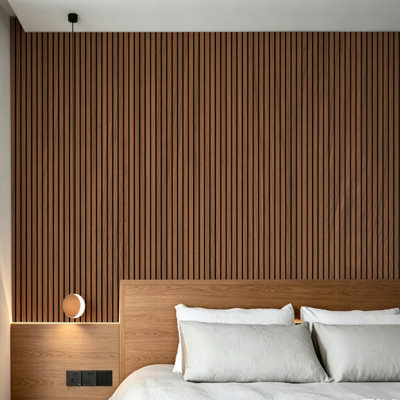 4 panneaux de bois acoustique L 93 po x l 12 po, panneaux muraux cannelés et insonorisés 3D pour mur et plafond, panneaux muraux en bois à lattes (31 pieds carrés)