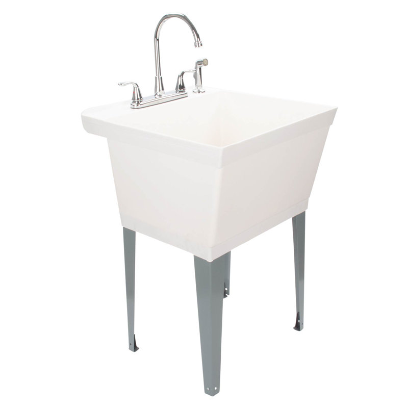 22.88 in. L x 23.5 in. W Free Standing Laundry Sink with Faucet, Chrome, White/Black