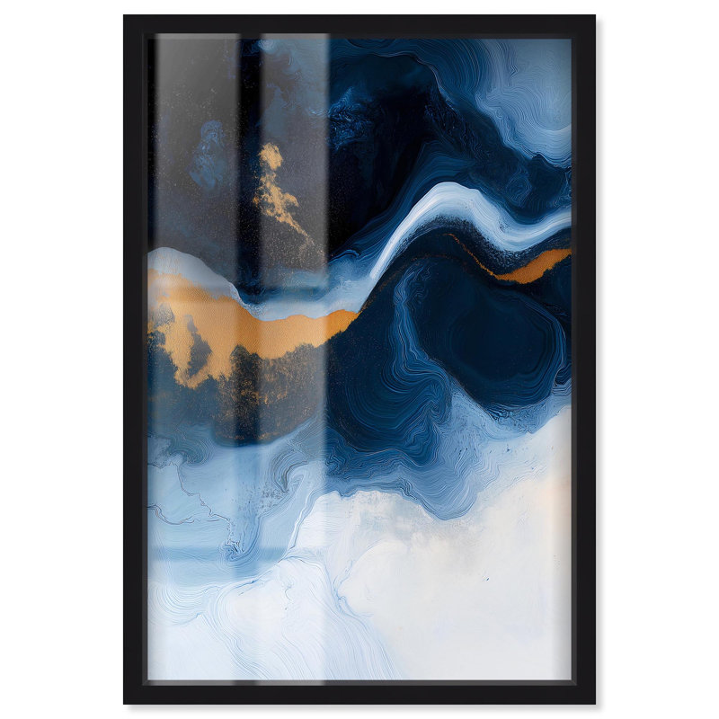 «Blue Deep I Shadowbox Print», art mural Blue Geode par Art Remedy, H 46 po x l 31 po, Noir