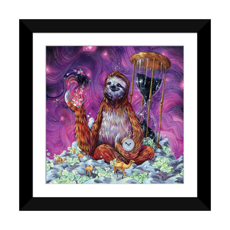 Time Master Sloth, impression sur toile tendue, H 24 po x l 24 po x P 1 po, Papier d'art encadré noir, Blanc