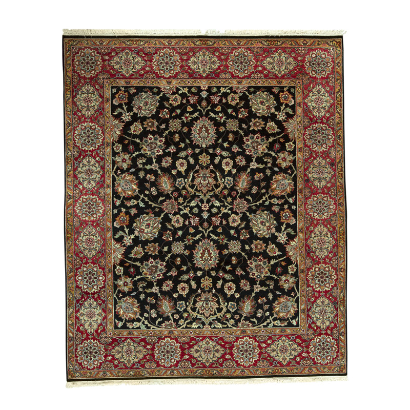 Tapis noir et rouge de haute qualité noué à la main