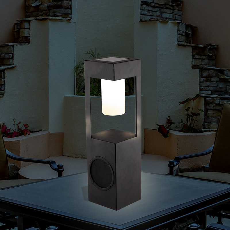 24'' Black Metal Solar LED Outdoor Lantern with Bluetooth Speaker