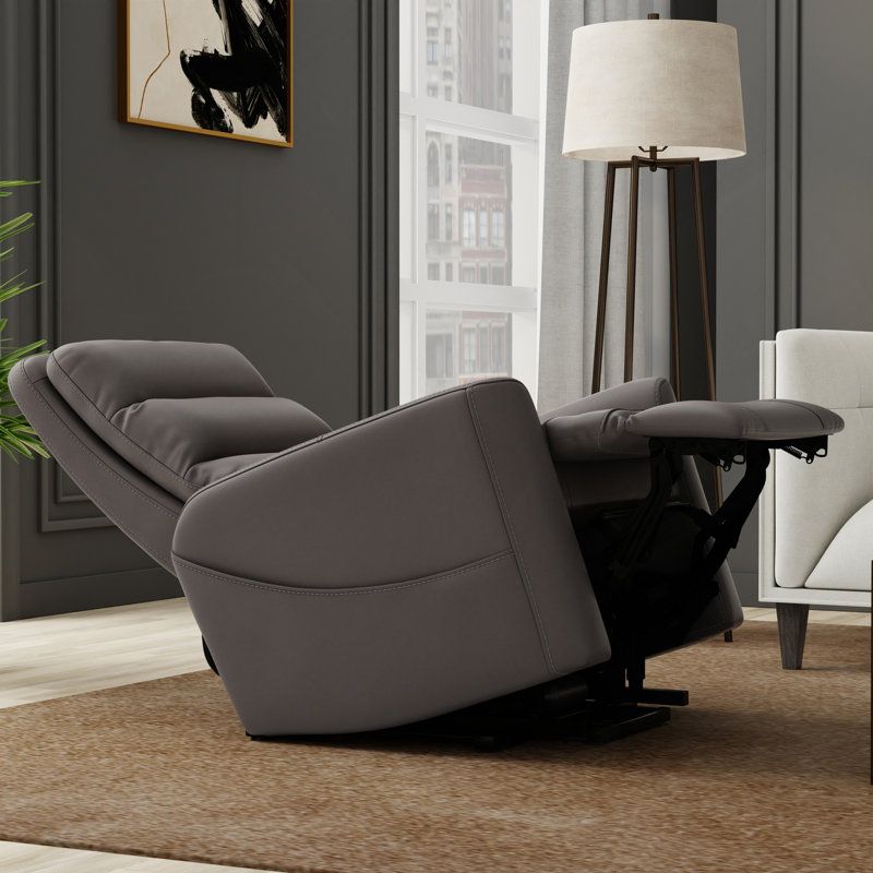 Faux Leather Power Lift Chair In Bentley Grey, Gray Faux Leather