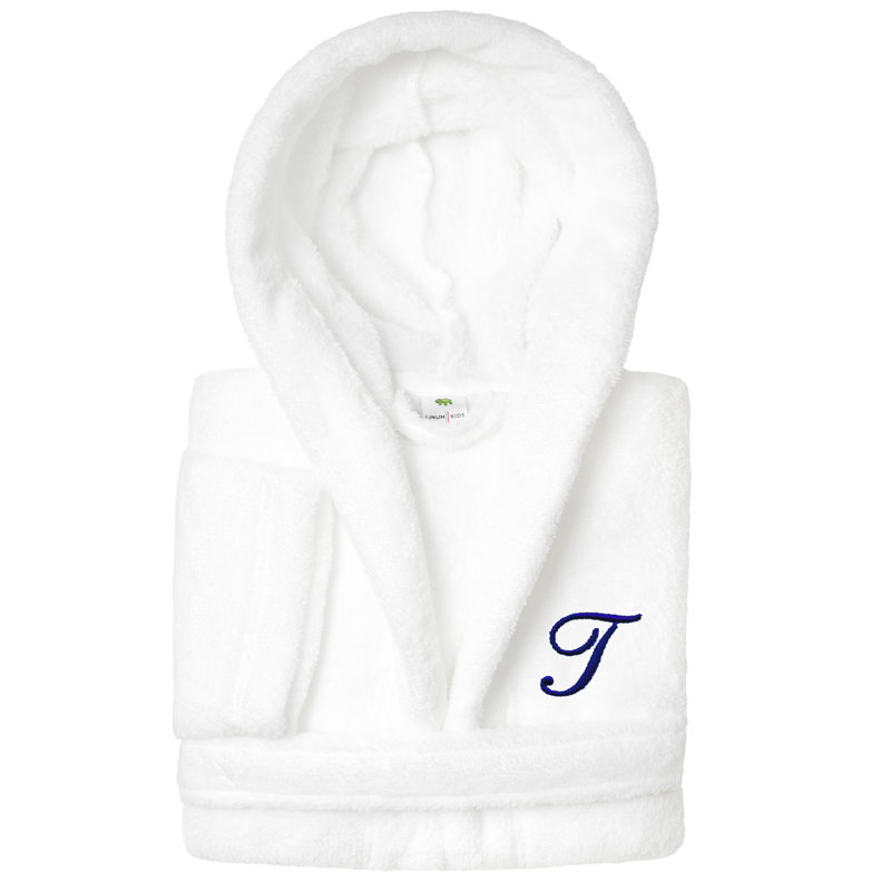 Peignoir en molleton mi-mollet personnalisé pour enfants avec poches et capuche, L, T