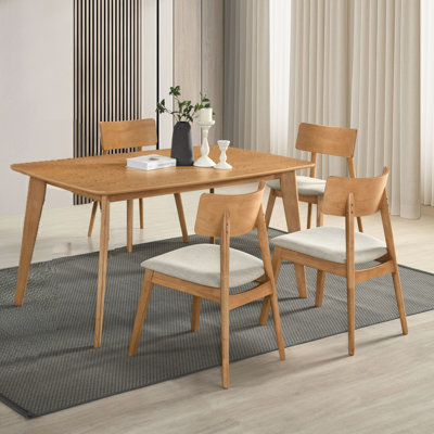 Farmhouse Dining Set 5pcs Table and Side Chairs Beige Fabric Upholstered Curve Back Wooden Furniture