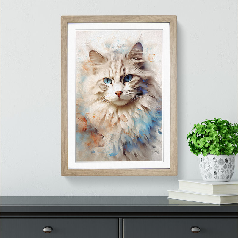 XYZ-FRM-V1223-5353 Ragdoll Cat Abstract No.2 - Single Picture Frame Print on Wood, Oak, 46cm H x 34cm W x 2cm D