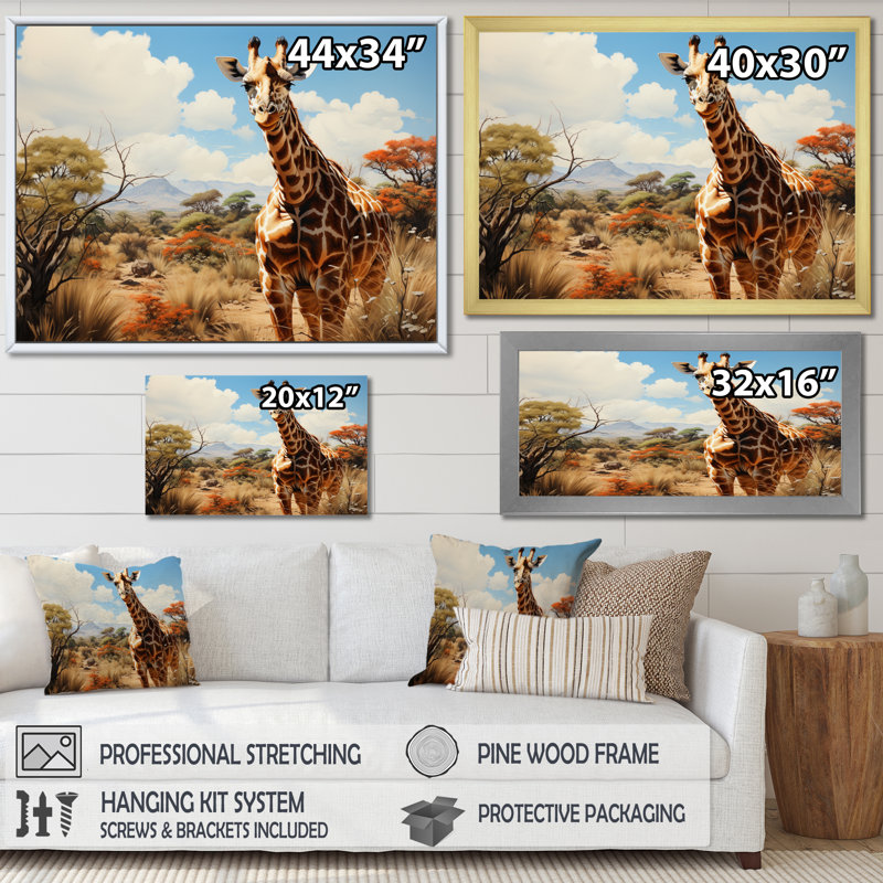 «African Savannah Stroll I» sur toile, Cadre simple noir, H 24 po x l 32 po x P 1 po