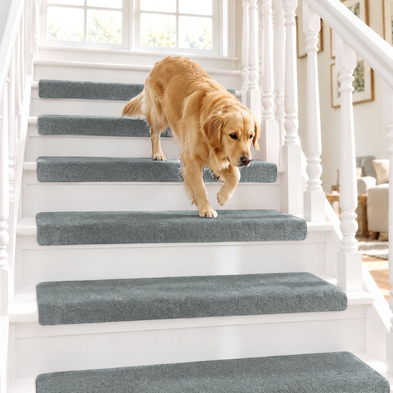 14 pièces de tapis d'escalier antidérapant pour escalier en bois Bullnose 9,5 po x 30 po, Solid, Gris