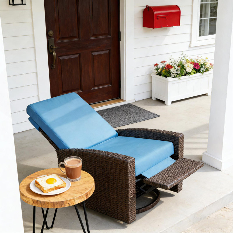 Fauteuil inclinable pivotant confortable en osier, Blanc, crème, Brun