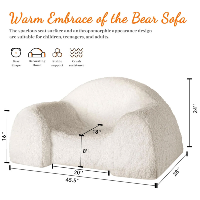 Sit-down Comfort Bean Bag Chairs Upholstered Arm Chair Plush Sherpa Sofa Loveseat Comfy Accent Floor Reading Soft，White Teddy Bear Sofa Seating Couch Compression