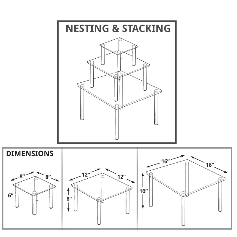 3-Piece Acrylic Square Riser Set