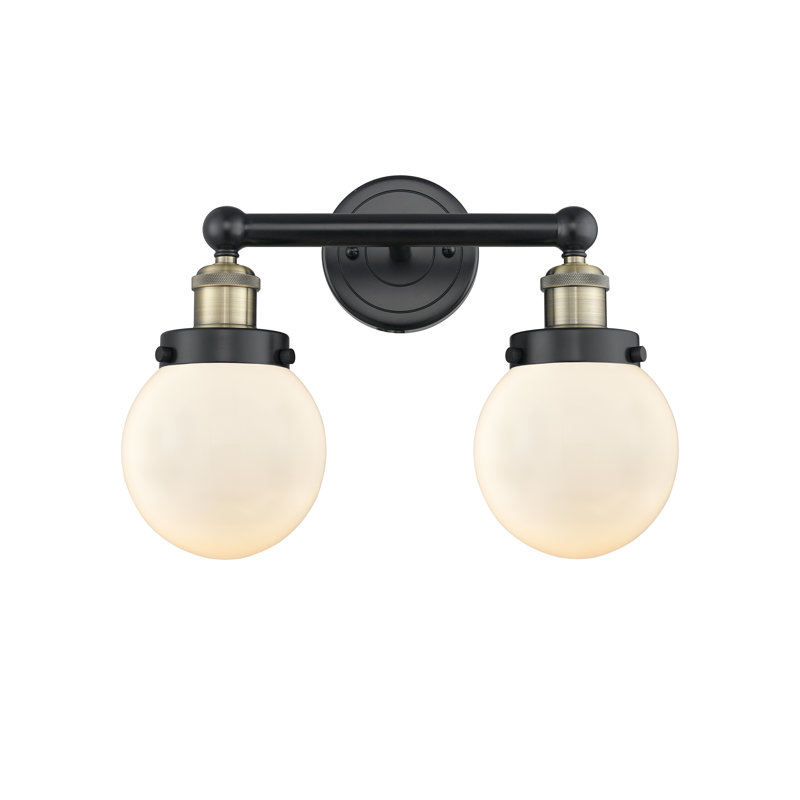 Éclairage pour meuble-lavabo à 2 lumières à intensité variable Alfonsa, Blanc mat, Laiton antique noir