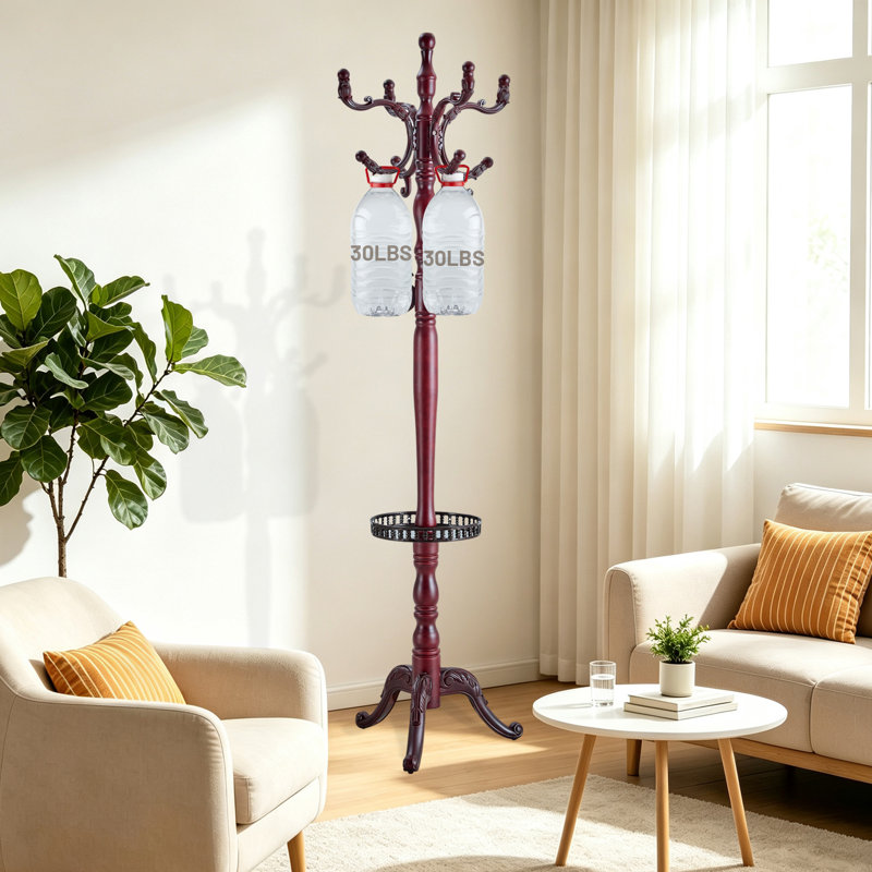 Portemanteau autoportant en bois robuste avec 11 crochets en résine et un plateau à clés, Rosewood H12