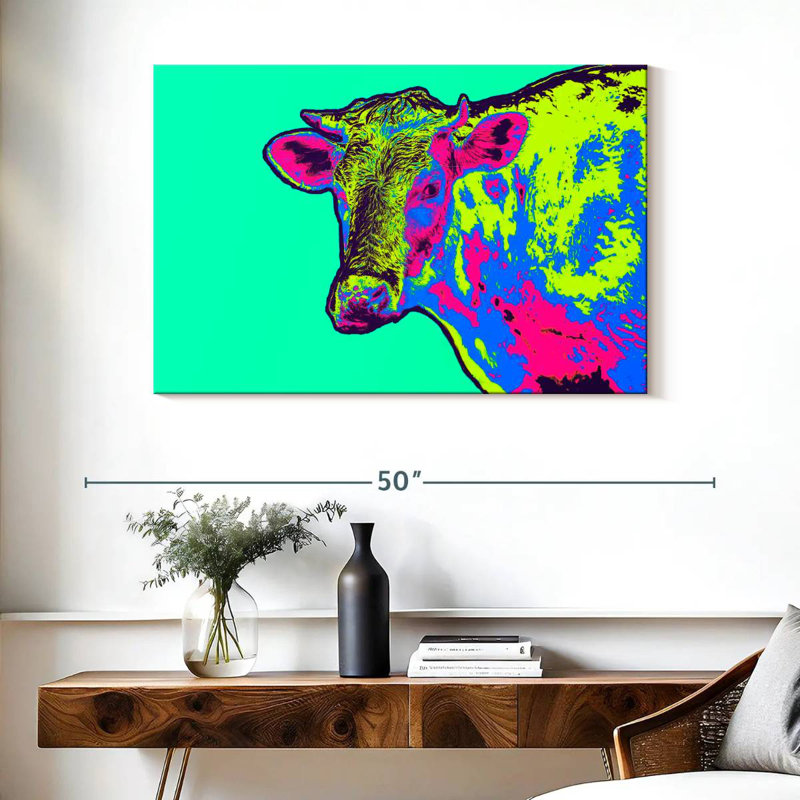 Vache au néon, H 26 po x l 39 po