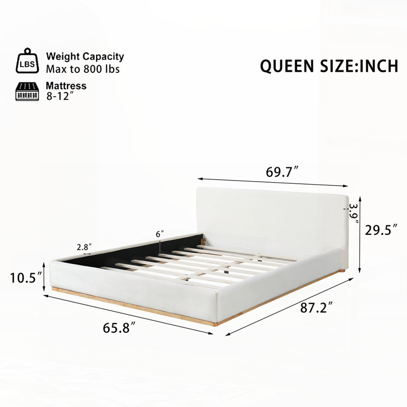 Elegant Upholstered Bed With Solid Wood Frame, Queen