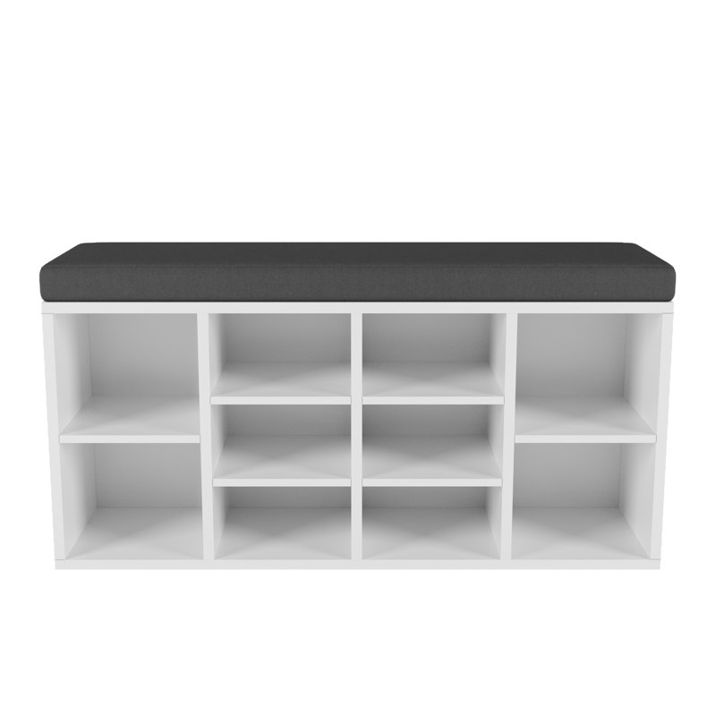 Gray Upholstered Shoe Storage Bench with 10 Compartments