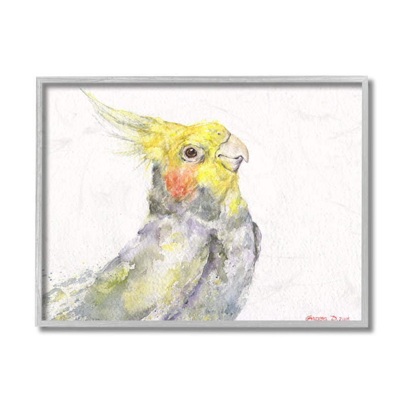 Cockatiel, oiseau tropical jaune et gris, Estampe numérique Farmhouse, H 11 po x l 14 po