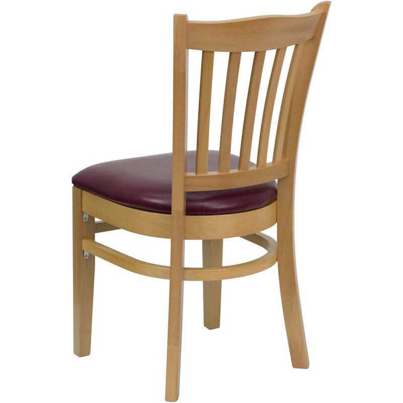 Prompton Vertical Slat Back Wooden Restaurant Chair, Burgundy, Natural