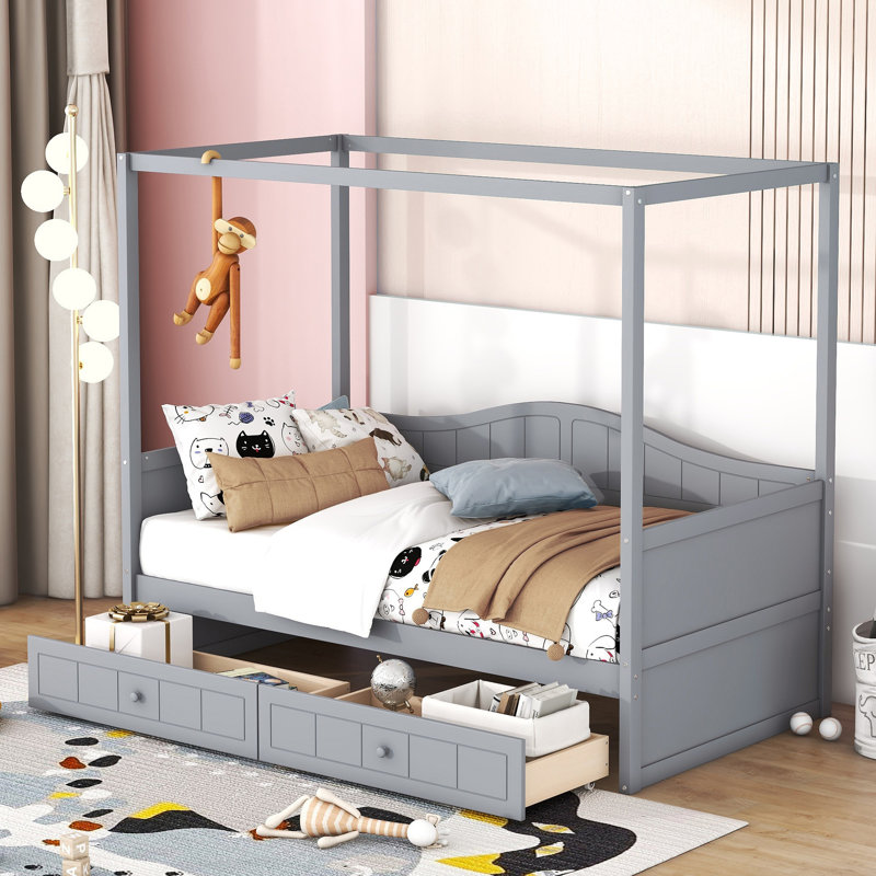 Haleena Twin Daybed with Drawers and Canopy, Gray
